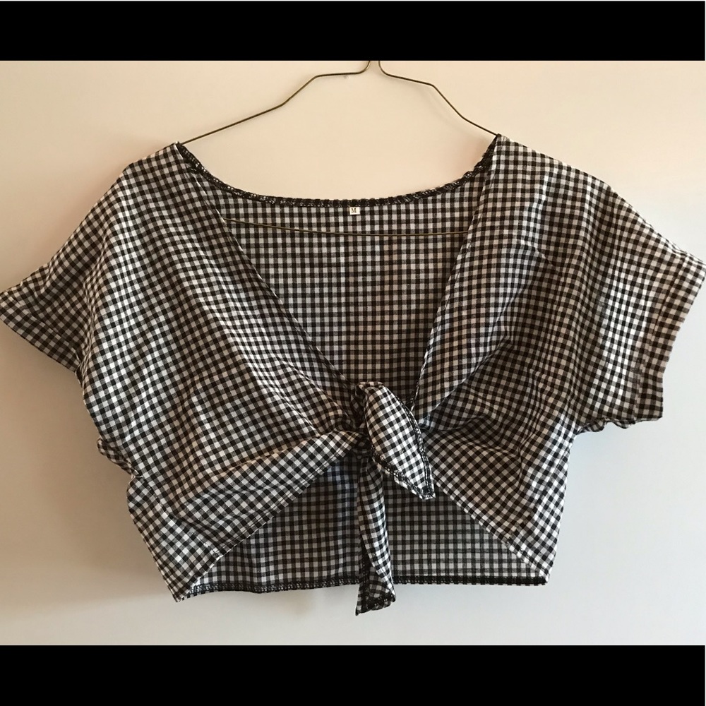 gingham front tie top